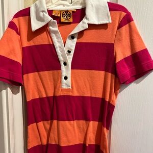 Tory Burch Size S Polo with obvious signs of wear. Small spot photo 3 & tear 4,5